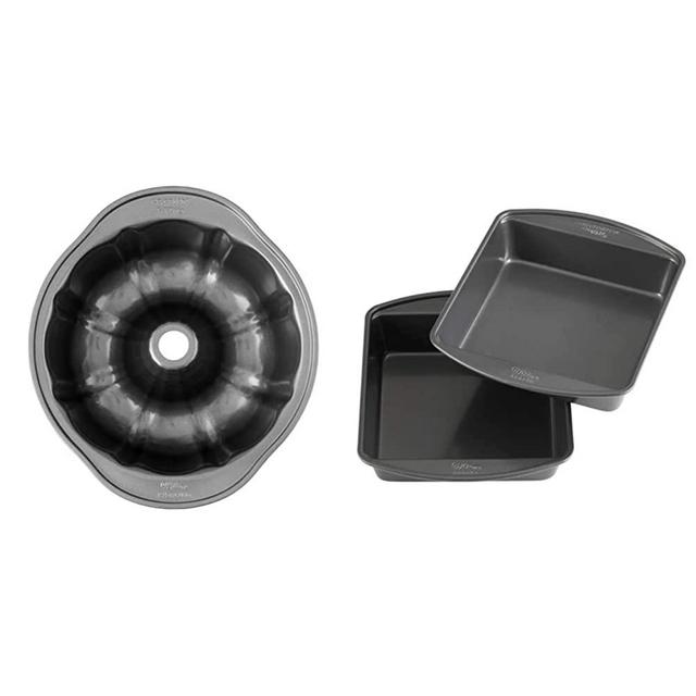Wilton Perfect Results Premium Non-Stick 9-Inch Fluted Tube Pan & Perfect Results Premium Non-Stick 8-Inch Square Cake Pans, Set of 2