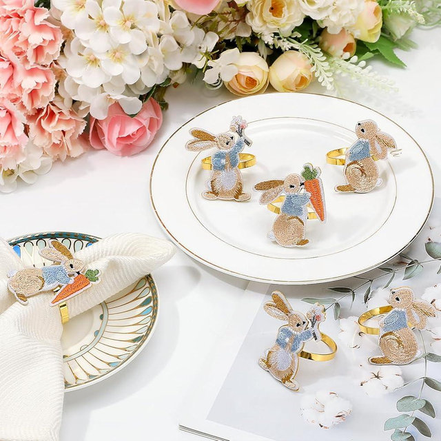 Lewondr Easter Bunny Napkin Rings, Napkin Rings Set of 6, Easter Table Decoration, Designed with Rabbit Elements for Festival, Birthday, Wedding Party, Banquet, Serviette for Spring, Thanksgiving Day