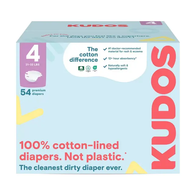 Kudos Chlorine Free Cotton-Lined Disposable Diapers - Size 4 - 54ct