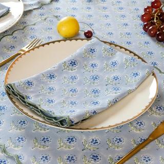 Mona Scallop Embroidered Blockprint Napkin, Set of 4