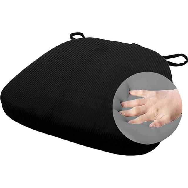 KGPLOME Chair Cushion with Ties for Dining Chairs - Non Slip Memory Foam Kitchen Seat Pad and Indoor Pad with Machine Washable Cover [ 16.5 x 16.2 Inches ] - Black