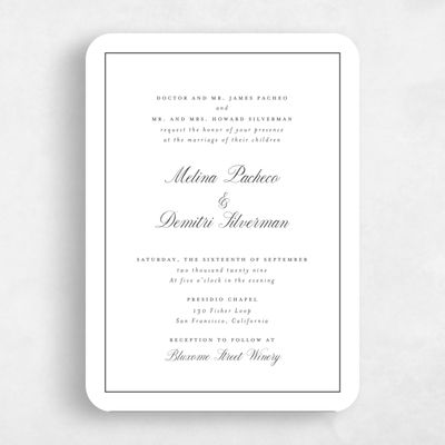 White Rounded Wedding Invitation - Mabel Portrait