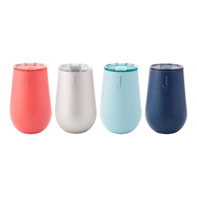 Rabbit Stainless Steel Tumbler Set - Set of 4, 12oz Double Wall Insulated Tumblers with Slider Lids, Assorted Colors - Ideal for Wine, Coffee, Tea, Cocktails, and More