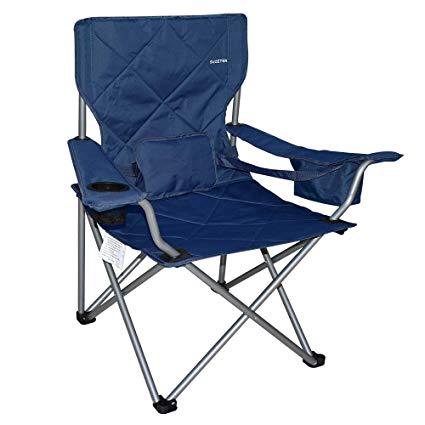 Suzeten Oversized Folding Camping Chairs Quad Arm Chair with Heavy Duty Lumbar Back Support, Cooler Cup Holder, Back Mesh Pocket, Shoulder Strap Carrying Bag Support 350 lbs, Navy Blue