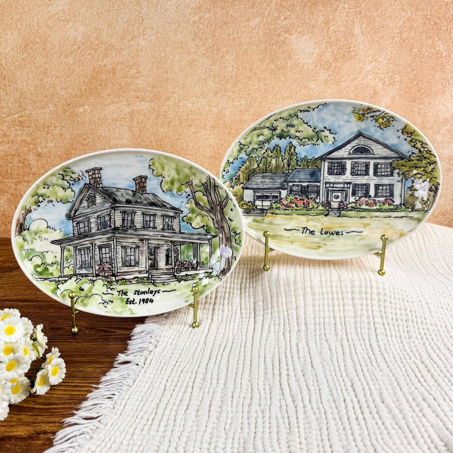 Custom House Portrait Plate: Hand-Painted Ceramic Keepsake