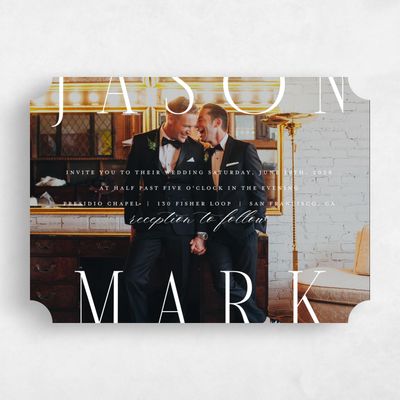 White Ticket Wedding Invitation - Melina Photo