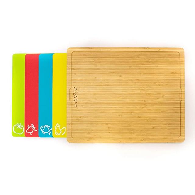 BergHOFF Essentials Natural Bamboo Set of 5Pc Cutting Board With Multi-colored Flexible Inserts 16.25"x13" Rectangular Multi-colors