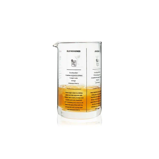 True Recipe Mixing Glass, Cocktail and Bar Tools with Thick Base, Pour Spout, and 5 Printed Recipes, 17 Oz