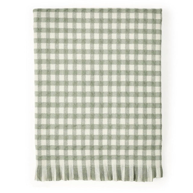 CREVENT Farmhouse Boho Knitted Throw Blanket for Couch Sofa Chair Bed Home Decoration, Soft Warm Cozy Light Weight for Spring Summer Fall (50''X60'' Plaid Green)