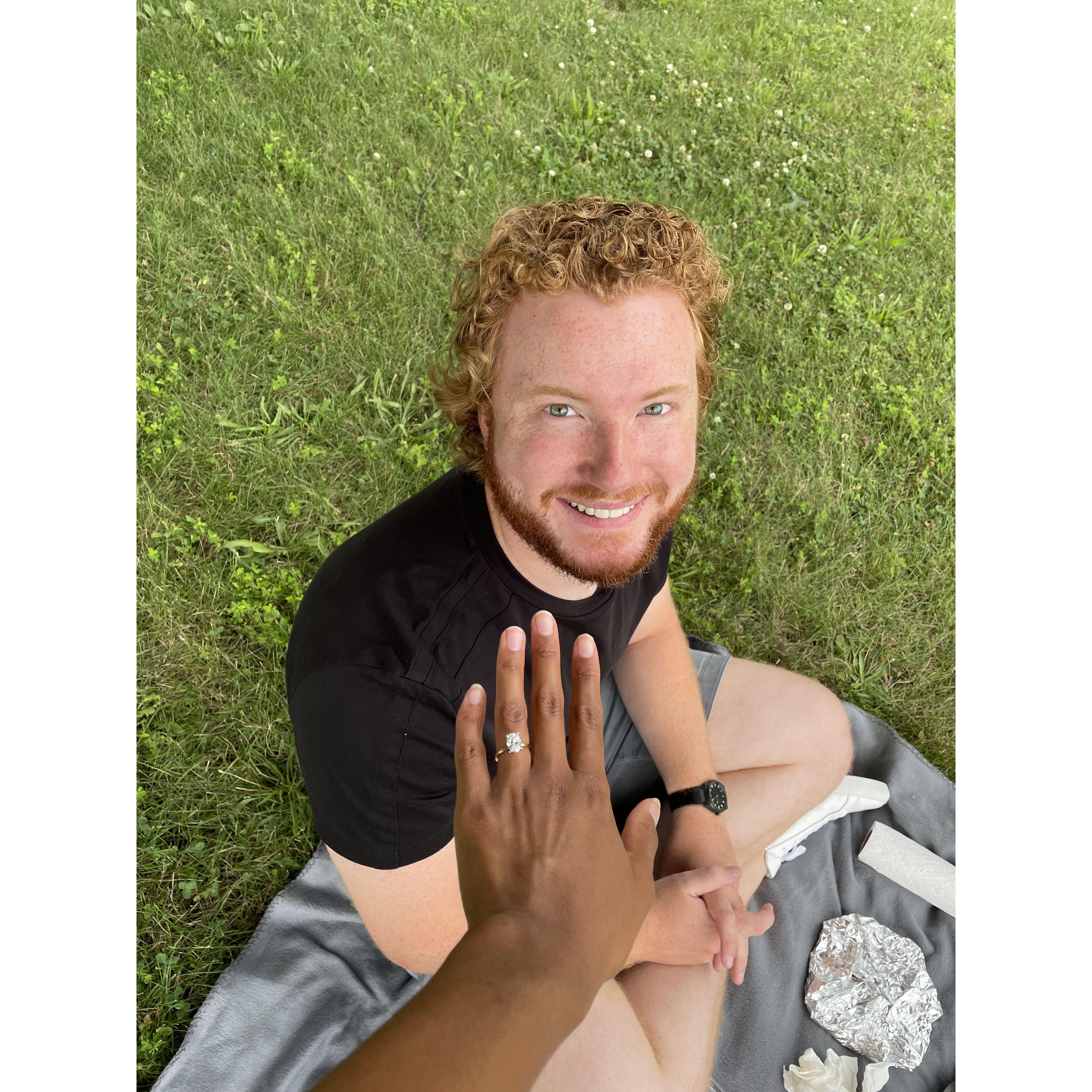 Landon popped the question during a “surprise” picnic!
