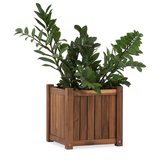 VICTORY RELAX Acacia Wood Planter Box – Durable Square Flower Pot for Garden or Indoor Decor – 13.19 Inch Natural Wooden Plant Box for Storage – Rustic Style for Outdoor & Farm Use