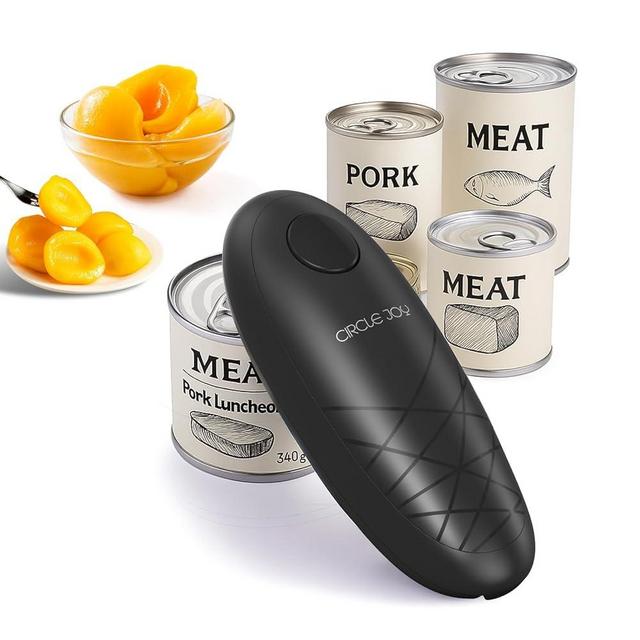 CIRCLE JOY Electric Can Opener, Can Opener Electric for Seniors with Smooth Edge, Food-Safe Automatic Can Opener Portable Battery Operated Can Openers for Almost Any Can Sizes, Black