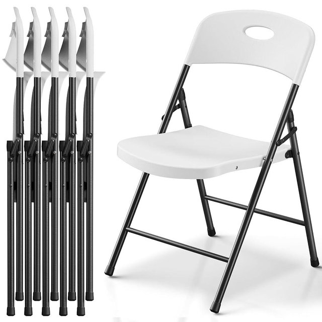 MAKE CHANGES Folding Chairs 6 Pack, Outdoor Folding Chairs for Outside Indoor, Portable 350 lbs Capacity Heavy Duty Plastic Metal Foldable Chairs Commercial Seating for Picnic, Party, Patio, White