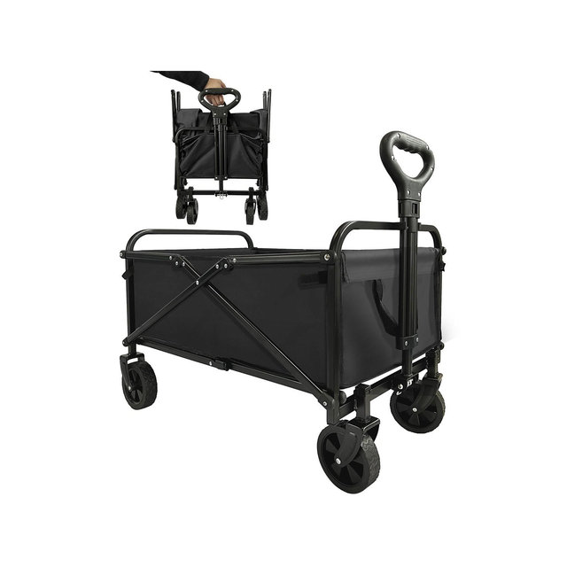 Bestier Collapsible Wagon Carts, Utility Beach Wagon for Outdoor Garden with Adjustable Handle, 65L Heavy-Duty Folding Wagon 180lbs Capacity, Black