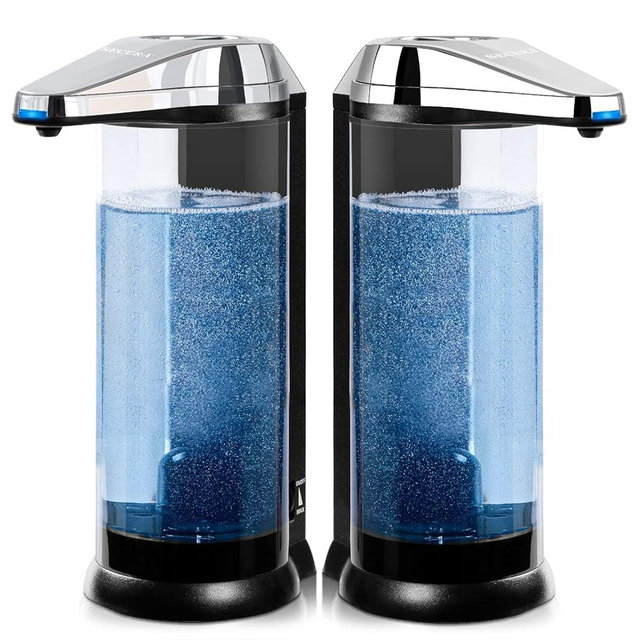 Secura 17oz Automatic Liquid Soap Dispenser, Touchless Battery Operated Hand Soap Dispenser with Adjustable Soap Dispensing Volume Control Dial, Personal Care Dispenser (Chrome-2Pcs)
