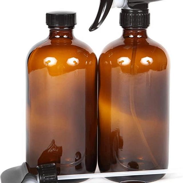 Vivaplex, 2, Large, 16 oz, Empty, Amber Glass Spray Bottles with Black Trigger Sprayers and Lids