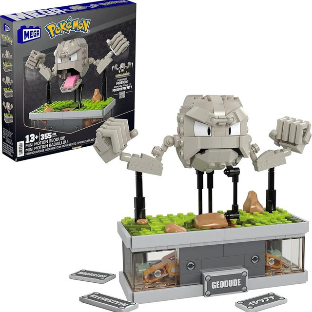 MEGA Pokémon Building Toys Set, Mini Motion Geodude with 343 Pieces, 5 Inches Tall, Moving Arms and Mouth, Adult Collectible