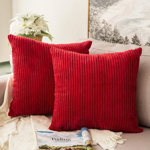 MIULEE Pack of 2 Corduroy Soft Soild Decorative Square Throw Pillow Covers Set Cushion Cases Pillowcases for Sofa Bedroom Car 18 x 18 Inch 45 x 45 Cm Christmas Red