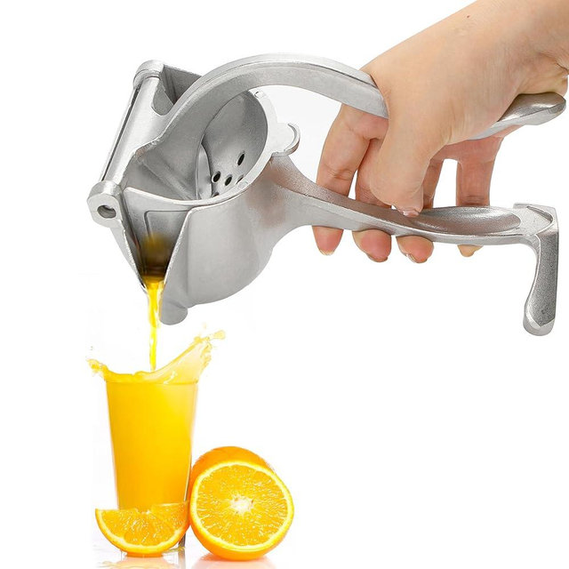 Bar Juicer, Fruit Juice Handheld Press Squeezer With Seed Filter, Heavy Duty Aluminum Alloy Hand Manual Extractor for Single Citrus Orange Pomegranates Apple Fruit Lemon Lime (Silver)