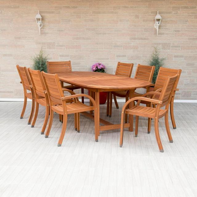 Amazonia Arizona 9 Piece Oval Outdoor Dining Set in Eucalyptus Wood