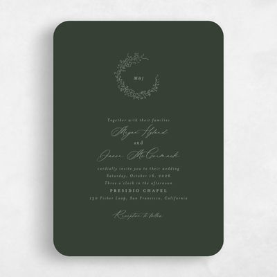 Green Rounded Wedding Invitation - Sequoia Portrait