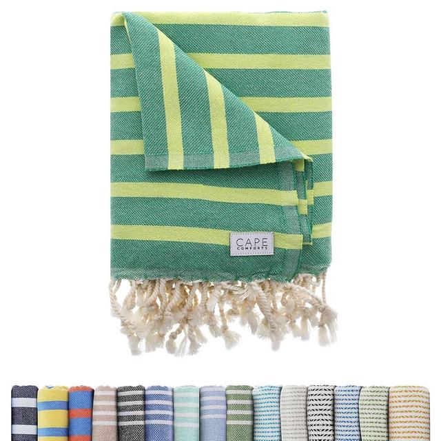 Cape Comforts Large Turkish Beach Towel, Striped Kelly Green & Pistachio - 37'' x 67'' - Super Soft & Lightweight - Quick Dry Sand Free Travel Towels for Beach or Bath - Gifts