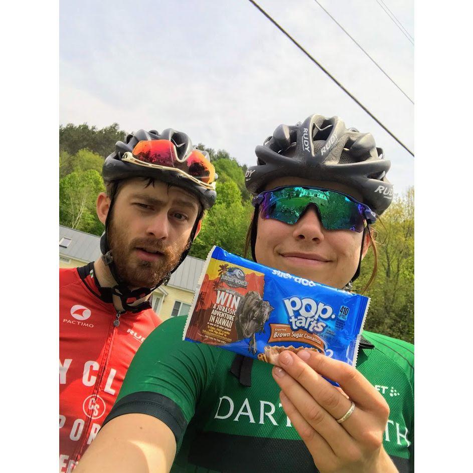 Spring 2018. Katharine takes up road biking to hang out with Ethan. She notably skipped ski team lifting to go on this Pomfret loop ride.
