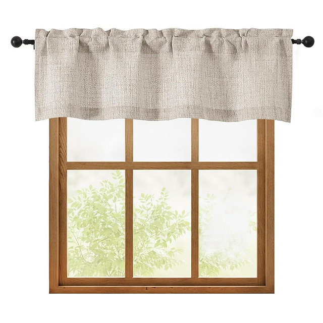 OWENIE Linen Valances for Windows 1 Pcs, Light Filtering Textured Farmhouse Short Small Valance Curtains for Bathroom Basement Living Room Bedroom, Rod Pocket Half Curtains Over Sink, 52Wx14L Inch