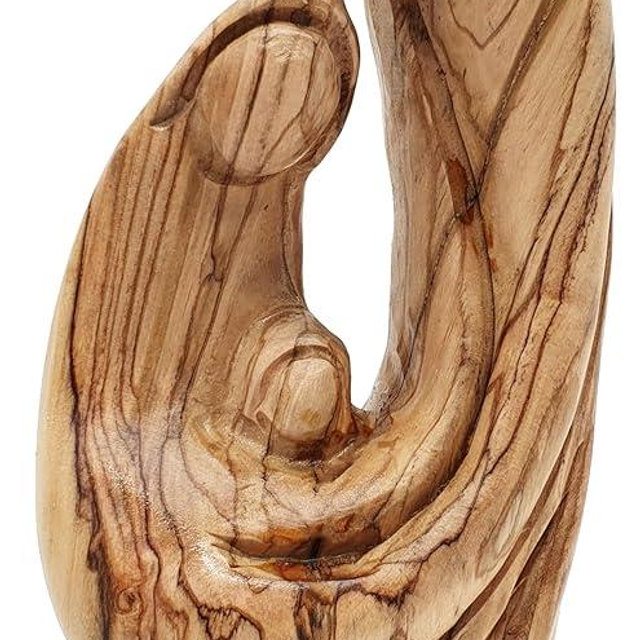 Zuluf 7.7" Olive Wood Holy Family Nativity Statue – Hand-Carved Jesus, Mary & Joseph Figurine – Authentic Holy Land Craft for Catholic Home or Religious Christmas Decor – HOF011