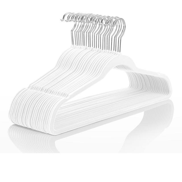 Premium Velvet Hangers (Pack of 50) Heavyduty - Non Slip - Velvet Suit Hangers White - Chrome Hooks,Space Saving Clothes Hangers (White/Silver, 50-Pack)