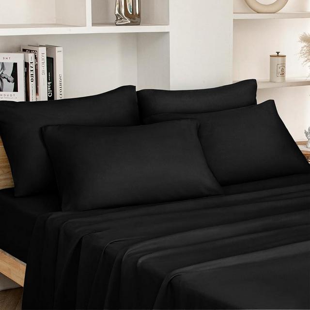 HOMEIDEAS King Size Bed Sheets - 6 Piece Set (Black) - Extra Soft Brushed Microfiber 1800 Bedding Sheets, Deep Pocket, Wrinkle & Fade Free
