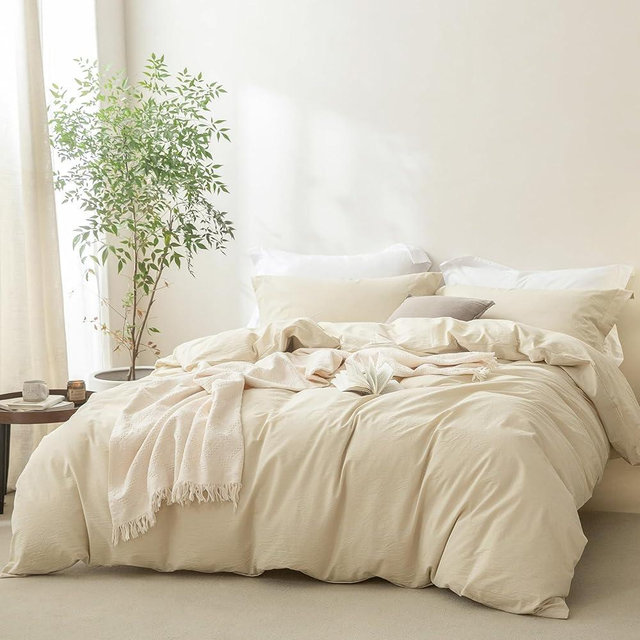 BDEAR Linen Feel Almond Milk Grey Duvet Cover King Size 104'' W x 90'' L, 100% Washed Cotton Duvet Cover with Zipper Closure Plus 2 Pillowcases, Oeko TEX Standard Certificated