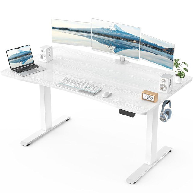 Veken 55 x 28 Inch Electric Standing Desk with Adjustable Height, Sit to Stand Computer Table for Study, Work or Gaming, Home Office Desk White