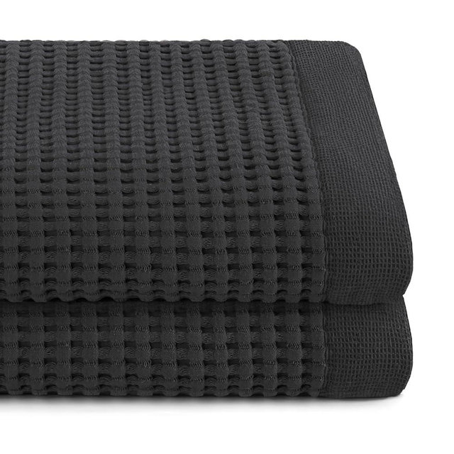 GILDEN TREE Waffle Towels for Bathroom Luxury 100% Cotton Bath Towels, Quick Dry Towel, Thin Super Absorbent Lint Free Shower Towels, Bath Towels Set of 2, Modern Style (Faded Black)