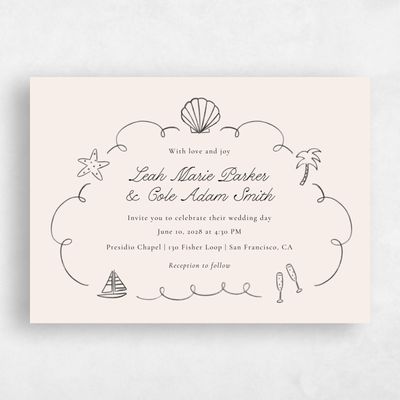 Linen, Beige Wedding Invitation - Boracay Landscape