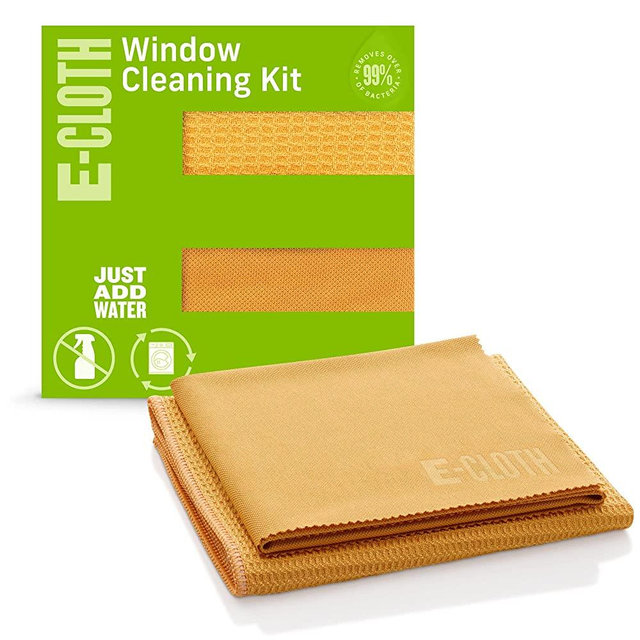 E-Cloth Window Cleaning Kit, Premium Microfiber Glass and Window Cleaner, Great for Shower Glass Doors, Indoor & Outdoor Windows and Car Windshield, Washable and Reusable, 300 Wash Guarantee, Orange