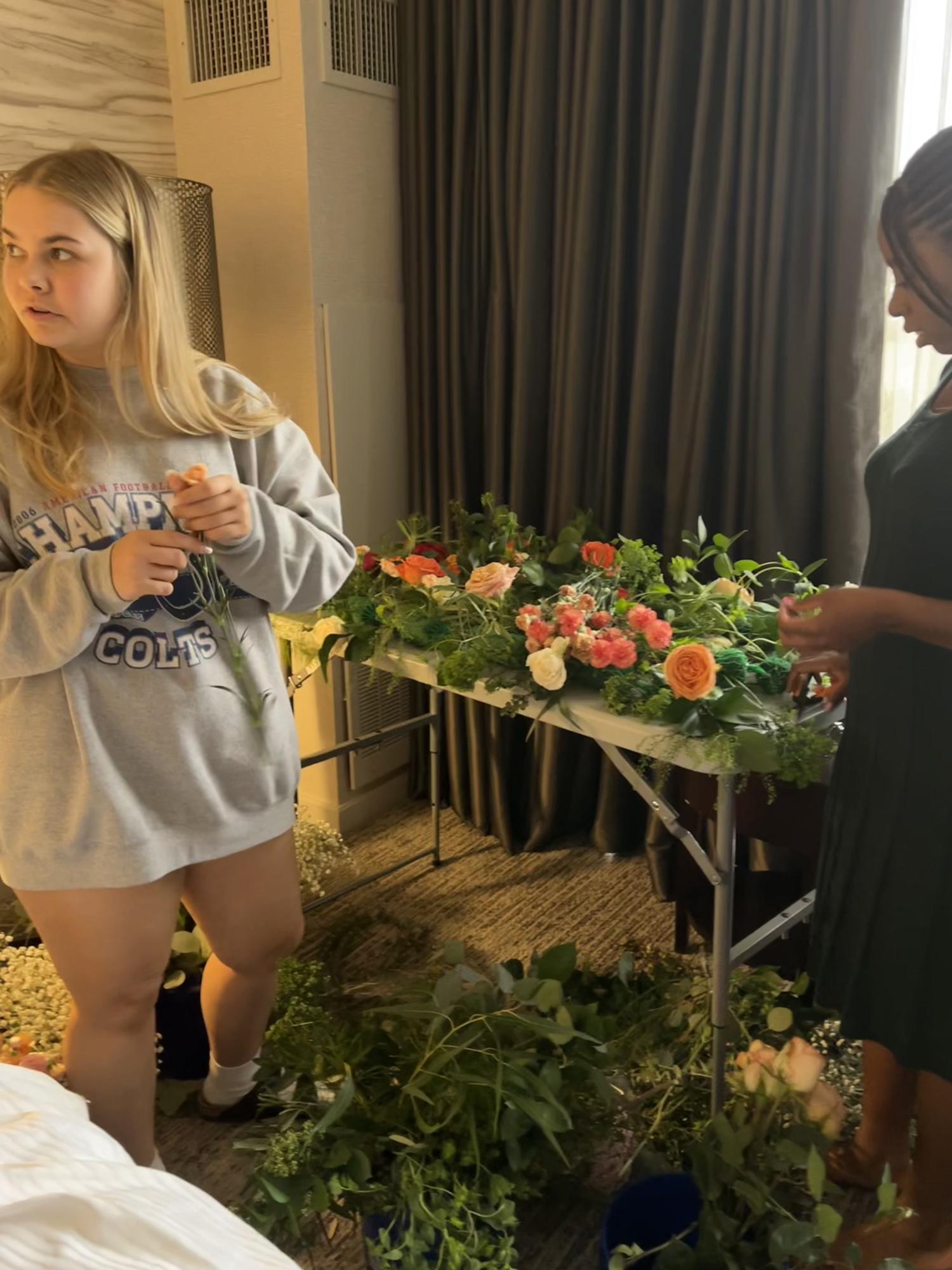 Our sisters came to the rescue and arranged all of flowers together. Thank you to Katy, Angel, and Camille!