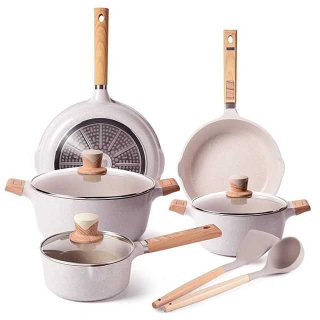 Cookware Set - VONIKI Pots and Pans Set Nonstick Cooking Pots and Pans Set with Lids, Ceramic Cookware Sets with Frying Pan, Stockpot and Saucepan, Induction Compatible Pans for Cooking 16 Pieces