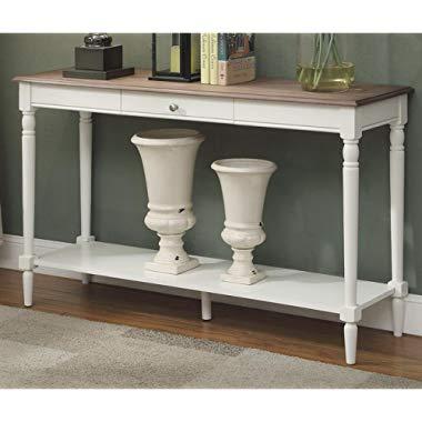 Convenience Concepts French Country Console Table with Drawer and Shelf, Driftwood / White