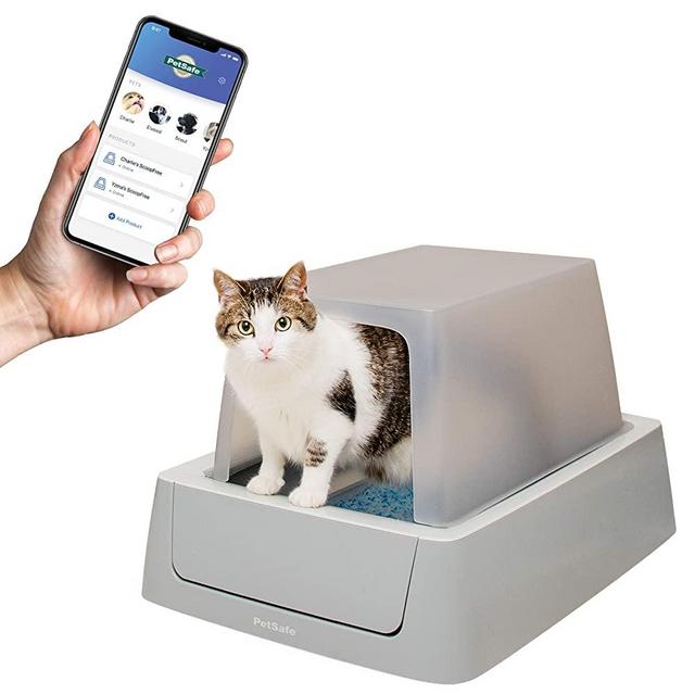 PetSafe ScoopFree Smart Automatic Self Cleaning Cat Litter Box - Smart Phone App Connected - Covered or Uncovered - Includes Disposable Tray with Premium Blue Crystal Litter