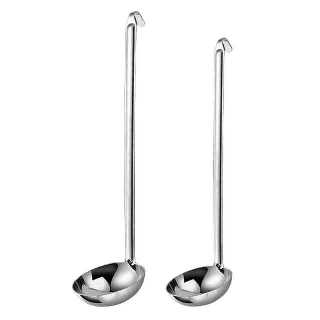 Cyoufine Stainless Steel Ladle 3 & 2-Ounce 2PC, Metal Kitchen Soup Ladle Spoon 12 inch & 10 inch Cooking Utensil.