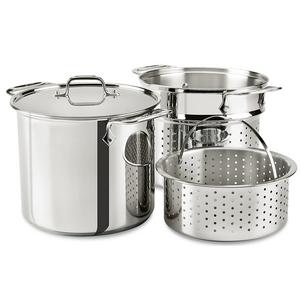 Groupe SEB - All-Clad E9078064 Stainless Steel Multicooker with Perforated Steel Insert and Steamer Basket, 8-Quart, Silver