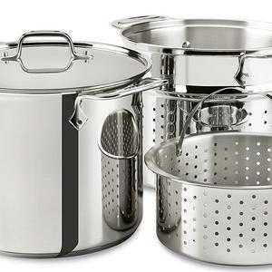 Groupe SEB - All-Clad E9078064 Stainless Steel Multicooker with Perforated Steel Insert and Steamer Basket, 8-Quart, Silver