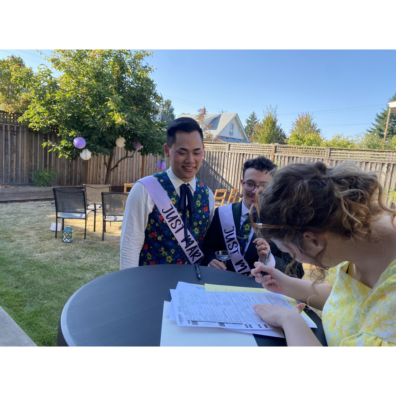 One of our witnesses, Daniella, signing the marriage license.