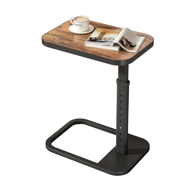 Kitstorack Adjustable Height C-Shaped End Table, 9-Level Side Table with Metal Rounded Edge, Couch Table that Slides Under Sofa or Bed for Eating, Working, and Drinks, TV Tray for Small Spaces, Brown