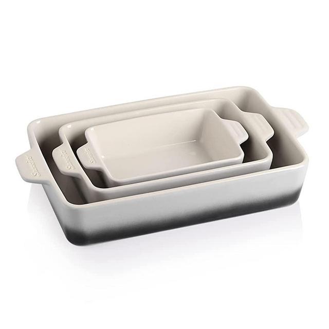 YMASINS Casserole Dishes for Oven, Ceramic Baking Dish Set of 3 Deep White