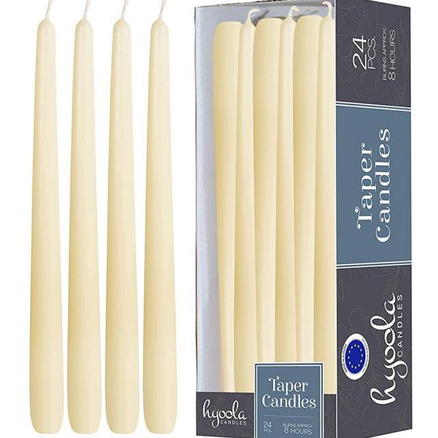 Hyoola Tall Taper Candles - Woolwhite Dripless Dinner Candle Sticks - Paraffin Wax with Cotton Wicks - 10 Inch (25cm) - 8 Hour Burn Time (24 Pack)