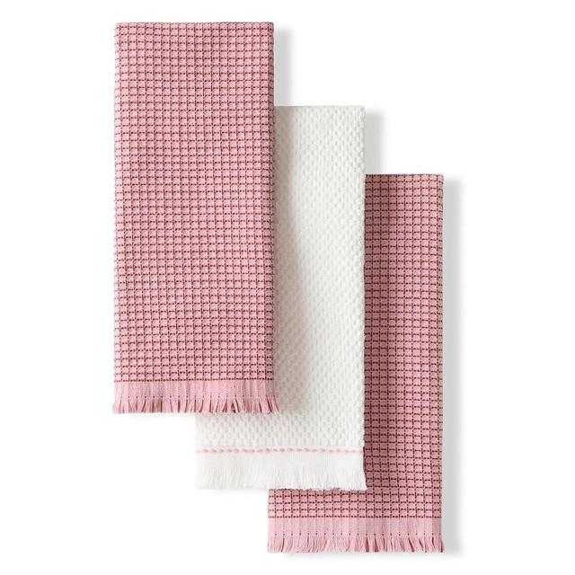 KitchenAid Gourmet Series Gridlines Kitchen Towels 3-Pack Set, 100% Cotton Absorbent, Dried Rose, 18"x28"