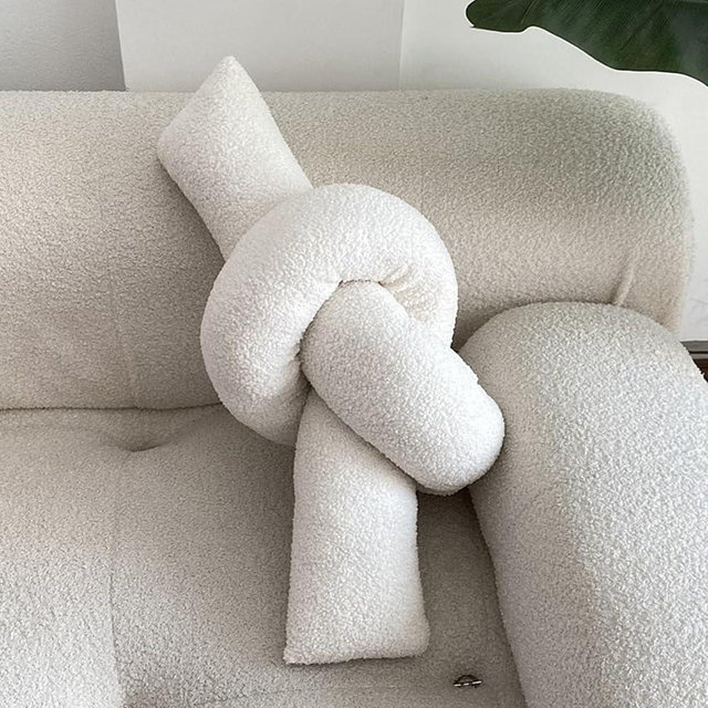 Yooname White Knot Pillow Long Shaped Soft Knot Plush Pillow Cushion Home Decoration Throw Pillows for Sofa Bedroom Car Office Gift