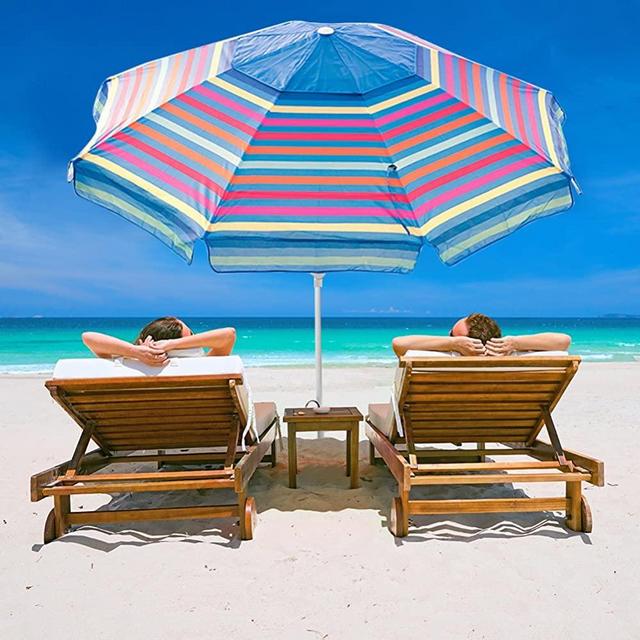 Abba Patio 7 Feet Beach Umbrella with Sand Anchor, Push Button Tilt and Carry Bag, Adjustable Height Fiberglass Rib Patio Umbrella, Multicolor
